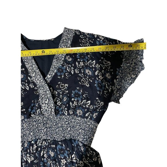 Bohemian Floral Midi Dress With Smocked Waist & Ruffled Sleeves  Size Medium - Picture 13 of 15